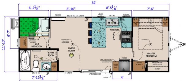 675B Rental Trailer | 2 bedroom | Layout | In camp Rental | Carsons Camp