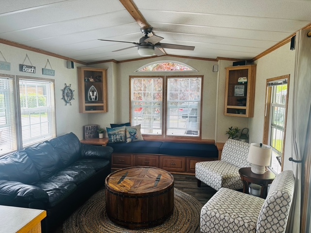 Site 138 Sunset Drive | For Sale | Drive | 2 Bedroom Trailer | Living Room Carsons Camp